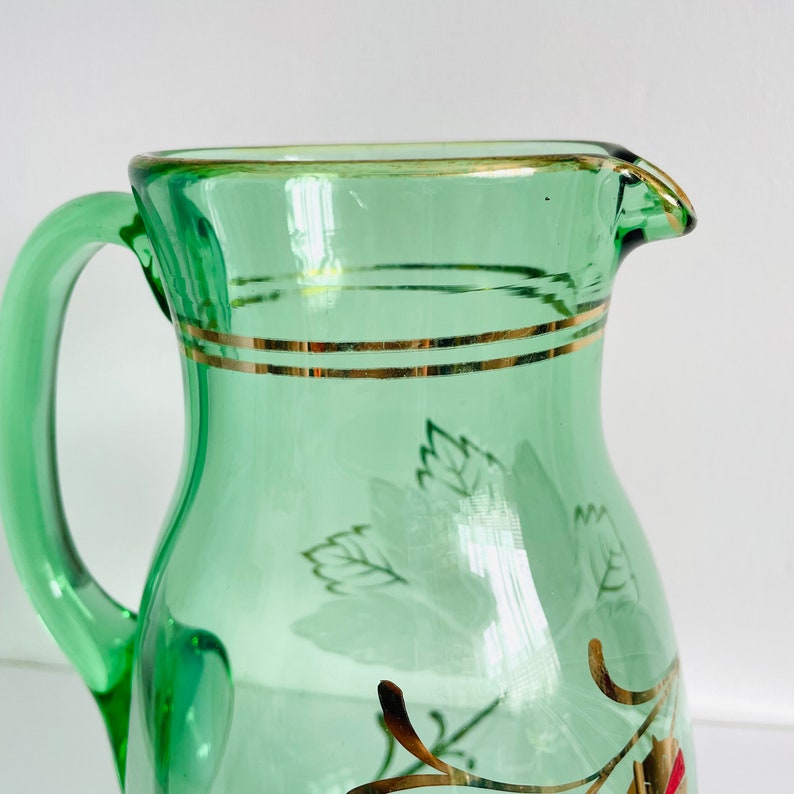 Vintage Green Glass Jug Etched Glass Cocktails Juice Etsy