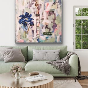 Art on Canvas Mixed Media Wall Art Collage Original Flowers Mixed Media Art Abstract