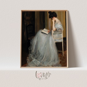Vintage woman reading oil Painting, Antique portrait Farmhouse Art Print - PRINTABLE Digital Download | LA_122