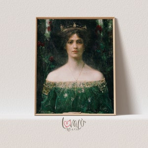 Dark Academia Gallery Wall Print, Vintage Queen Art Prints, Green Moody Gallery Wall, Victoriaanse kunst afdrukbare kunst | Digitale download LA_157
