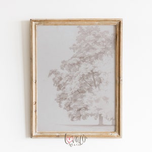 Minimalist Tree Sketch Art, Antique Neutral Landscape Drawing Wall Art | PRINTABLE Digital Download LA_160