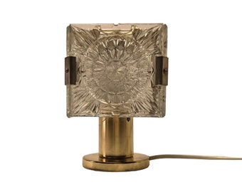 Vintage Mid Century Modern brass glass desk one of two lamps from Lustry kamenický šenov, 1970s