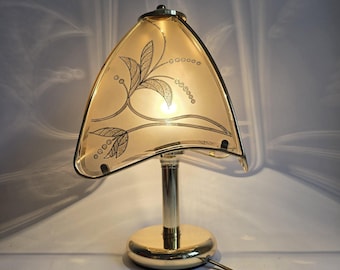 Vintage Mid Century Modern brass and smoky glass Table Lamp 80s