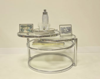Vintage Mid Century Modern Chrome and glass transformer coffee table with 3 glasses