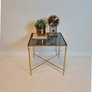 Vintage Hollywood Regency table Gold Brass and gray Glass MCM
