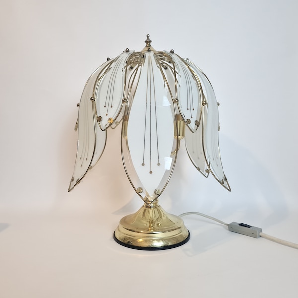 Vintage chic Hollywood Regency big desk Glass and brass Floral Lamp Anthony California lamp 80s