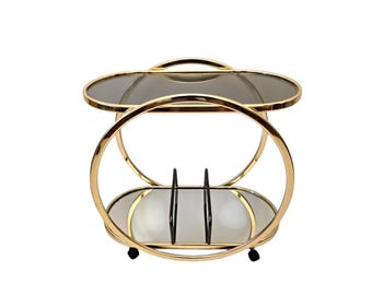 1950年代の真鍮とガラスのバーカート ゴールド ブラック 2段 カート 1950年代の真鍮とガラスのバーカート ゴールド ブラック 2段 カート