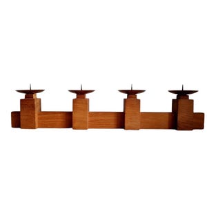 Vintage Mid Century Modern wooden candlestick with copper bowls 60s
