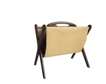 Vintage Mid Century Modern wooden Magazine Rack with leatherette