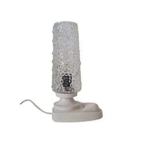Vintage Mid Century Modern wooden Table Lamp with pressed glass lampshade