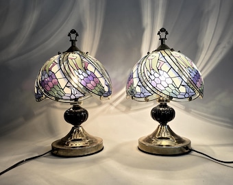 Vintage Mid Century Modern Touch Desk Lamp: Brass & Glass Shade
