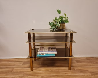 Vintage Hollywood Regency Shelving Rack With Smoky Glass 80s - Etsy