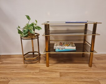 Vintage Hollywood Regency Gold Brass MCM Table or TV Stand With