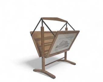 Vintage Mid Century Folding Italian magazine rack in wood and brass by Cesare Lacca for Arredoluce, 1950s