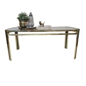 Vintage Mid Century Modern brass and smoky glass table Made in Italy