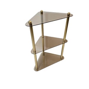 Vintage Mid Century Modern brass and glass corner rack