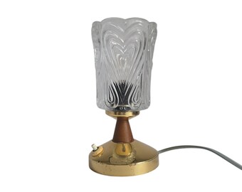 Vintage Mid Century Modern brass wood and glass lamp from Lidokov, Czechoslovakia1970s