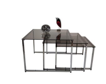 Vintage Mid Century Modern chrom and smoky glass Nesting Table Set of 3
