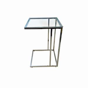 Tavolino laterale vintage in cromo e vetro, tavolino minimalista a forma di C. Il prezzo è indicato per 1 pezzo.