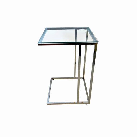 Vintage Chrom und Glas Beistelltisch, minimalistischer C-Form Beistelltisch Der Preis ist pro 1 Stück aufgeführt