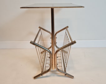Vintage Mid Century Modern Brass and Glass Table With Basket