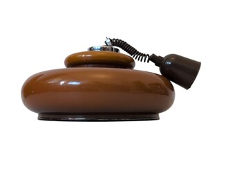 Vintage Space Age Brown UFO Ceiling Lamp with Adjustable Spotlight – Spring Height Mechanism