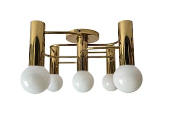 Vintage Mid Century Modern Brass ceiling lamp Leola Flushmount by Sciolari, Germany, 1970s