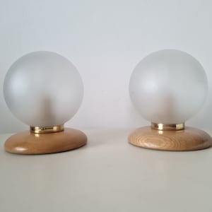 Vintage Mid Century Modern wooden Table Lamp with glass frosted ball