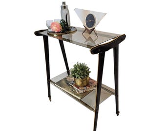 ヴィンテージIKEA STRIND BLACK ガラスと金属のローリングサイド