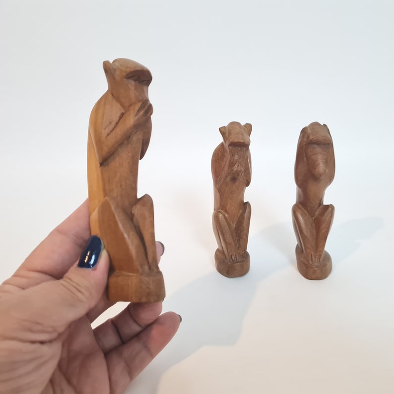 Rustic Monkeys Vintage Wooden Three Wise Monkeys Figurine Set - Etsy