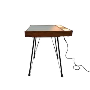 Vintage Rare Mid Century Modern swivel TV Table with Integrated Lighting and Electrical Outlet Czechoslovakia 70s