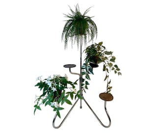 Vintage Mid Century Modern bauhaus metal and plastic corner stand for flowers, 1970s