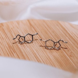 Silver serotonin molecule earrings, Science earrings, Chemistry gift, Gift for women in science, women in stem, doctor gift
