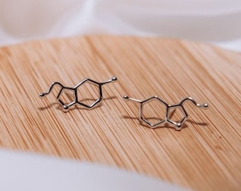 Kolczyki ze srebra próby 925 z cząsteczkami serotoniny, prezent naukowy