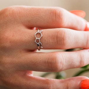 Sterling silver serotonin ring, serotonin jewellery, science jewellery, chemistry ring, chemistry biology gift, happiness molecule