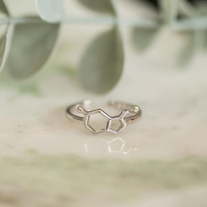 Silver serotonin ring, gift for scientist, gift for chemist biologist, gift for science teacher, gift for science lover, science jewellery