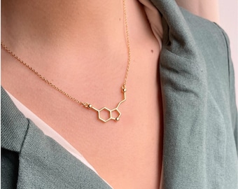 Gold Serotonin Necklace, Gift for science lover, Gift for chemist, Gift for science teacher, Valentine's gift for her