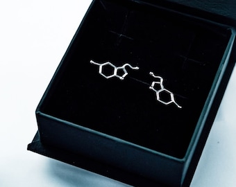 Kolczyki ze srebra próby 925 z cząsteczkami serotoniny: prezent z biżuterii naukowej