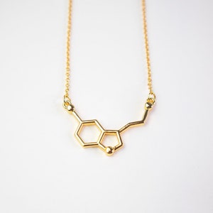 Gold Serotonin molecule Necklace, Gift for science teacher, Gift for biology teacher, Gift for science student,Gift for best friend image 5