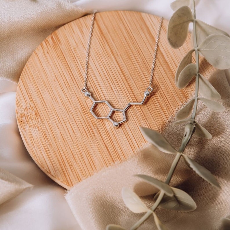 Sterling Silver Serotonin Necklace, Happiness molecule, Happiness gifts, Gift for best friend, Valentine's gift for her image 1