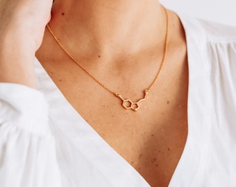 Serotonin Necklace Gold, Serotonin molecule, Science Jewelry, Chemistry gift, Science grad gift, Chemistry charm, Biology teacher gift