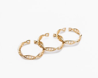 Set of 3 DNA Helix Ring Gold, DNA Jewellery,  Science Jewellery, Chemistry Ring, Biology Ring, Valentine's gift for her