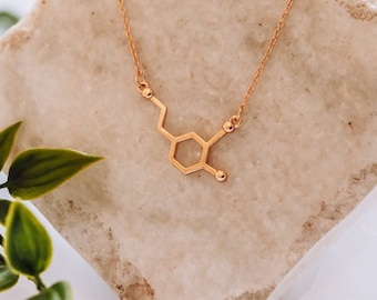Gold dopamine molecule necklace, science jewellery, Chemistry necklace, Chemistry gift, Valentine's gift for her