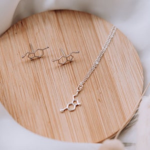 Silver Serotonin Molecule Necklace and earrings, Science gifts, Women in science, serotonin necklace, Science earrings, science necklace