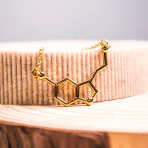 Gold Serotonin molecule Necklace, Gift for science teacher, Gift for biology teacher, Gift for science student,Gift for best friend image 3