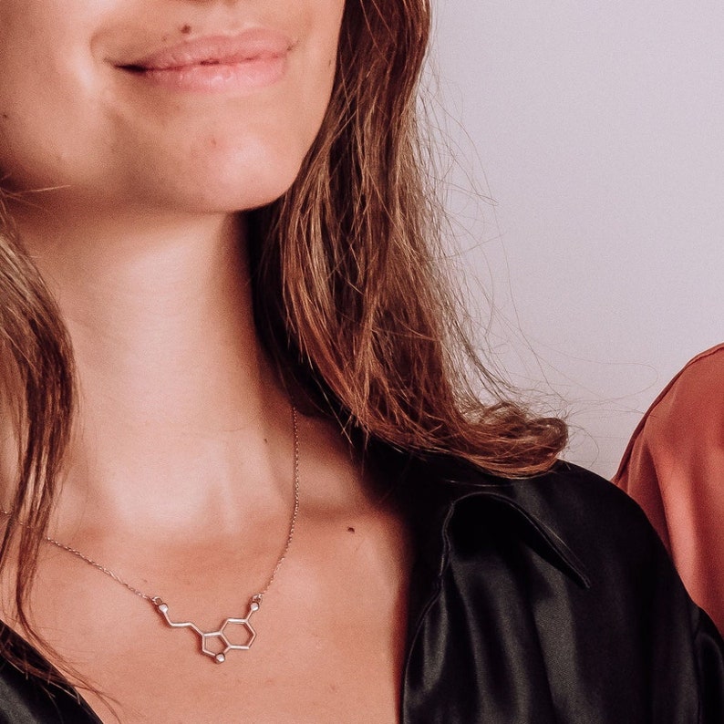 Sterling Silver Serotonin Necklace, Happiness molecule, Happiness gifts, Gift for best friend, Valentine's gift for her image 2