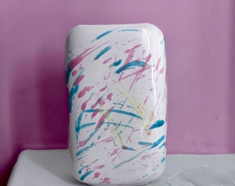 Vintage White Splatter Vase Pink Turquoise Blue Yellow Modular Vase Ceramic