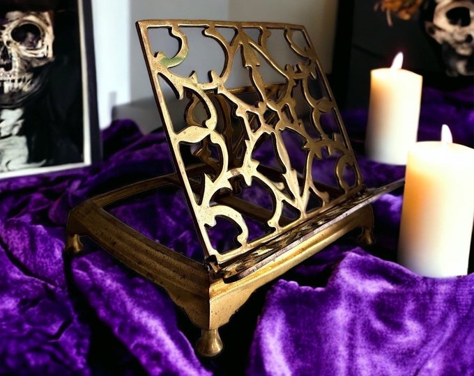 Vintage Brass Book Stand Easel Cook Book Music Easel Spell Book Bible