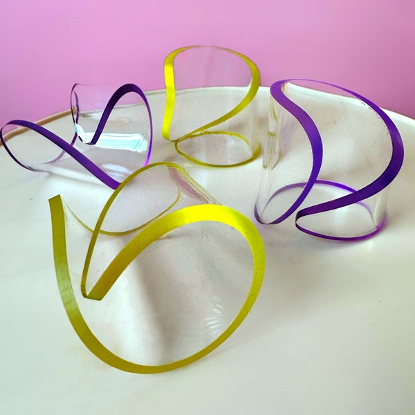 Lucite Napkin Rings Purple and Yellow Set of 4 Vintage Napkin Holders