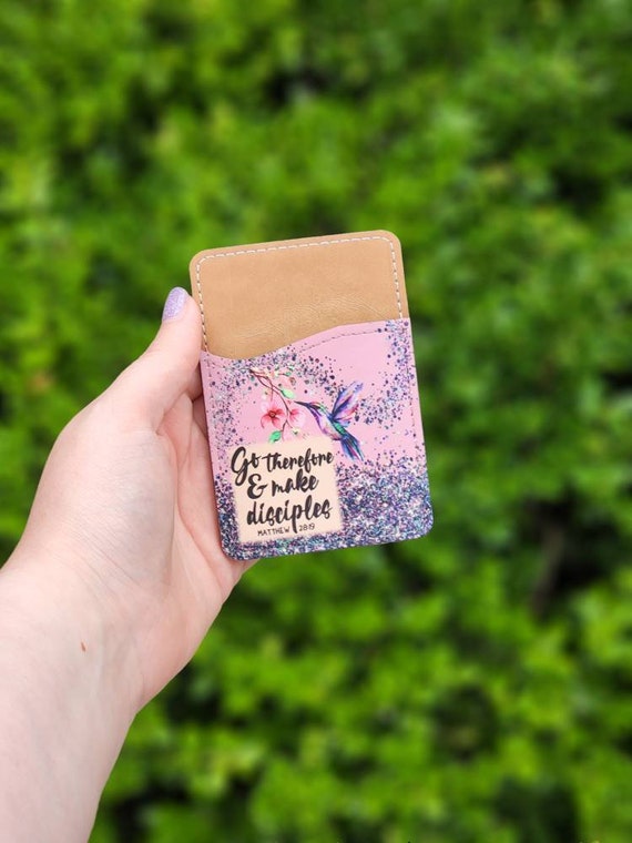 Contact Card Holder - Matthew 28:19 - Hummingbird or woodgrain - English or Spanish